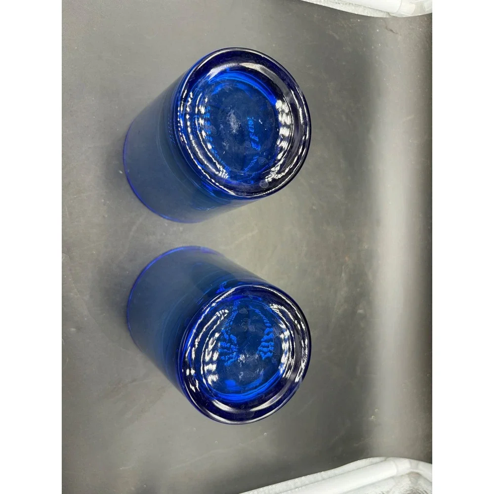 Blue Ombre Glass Tumblers Set of 2 Cobalt Gradient Drinking Glasses 4 inch